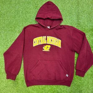 Vintage 90s Central Michigan Embroidered Hoodie Mens Sz Medium Russell Athletic